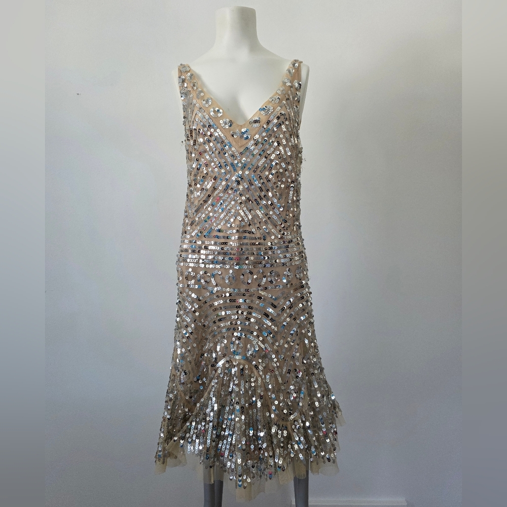 Free People Champagne Sequin Mesh Sleeveless Dress Size M
